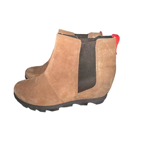 Sorel Tan Suede Leather Ankle Wedge Heel Boots Shoes Women’s 5 - Picture 1 of 11